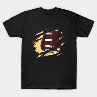 Ripped Electric Guitar S-Style Buttercream Color T-Shirt